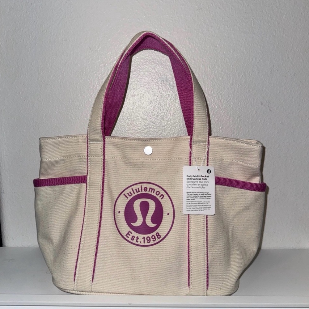 Lululemon Daily Multi-Pocket Mini Canvas Tote Bag 6.5L Natural/Pow Pink new